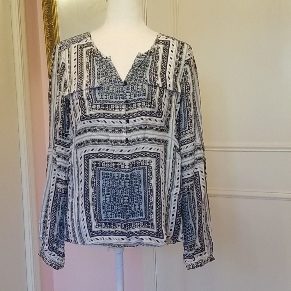 PARKER blue print silk blouse